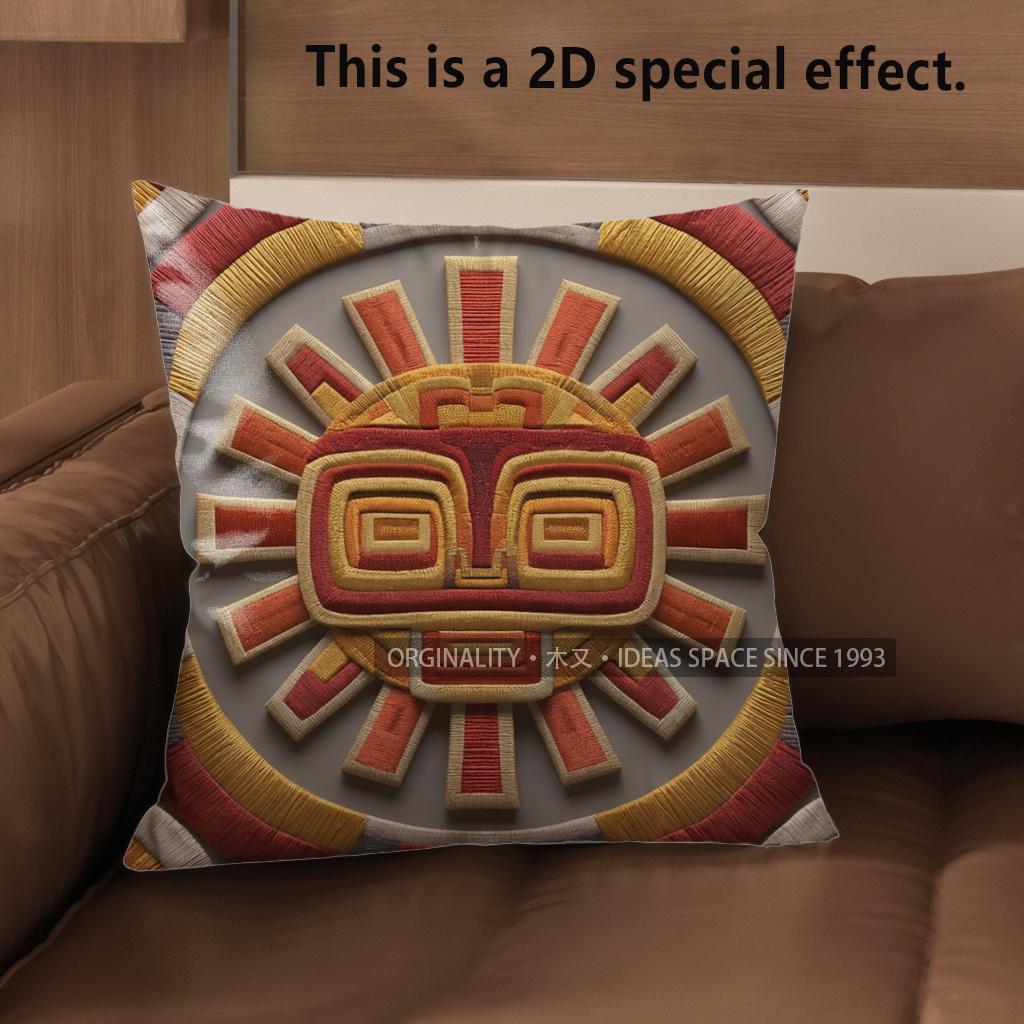 2D Aztec Sun God Print Throw Pillow Covers Pattern Cushion Cover Suitable For Sofa Bedroom Car Pillow Cover