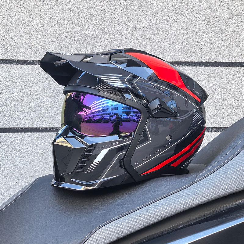Orz Black Warrior Retro Motorcycle Helmet - Versatile Half/Full Helmet for Men & Women