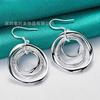 Wave Smooth Frosted Three Circle Earrings Silver Earrings Women's Accessories