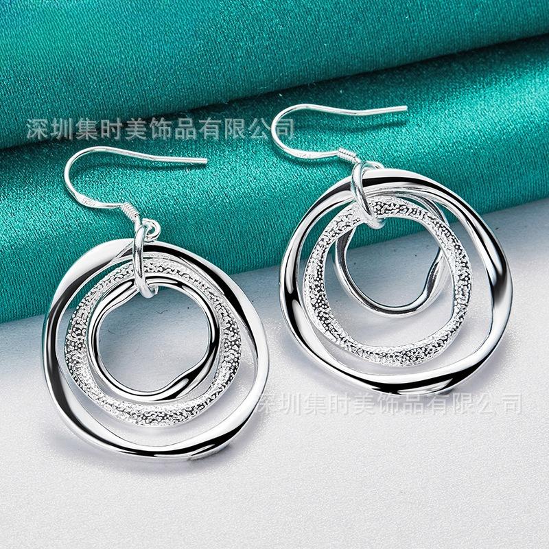 Wave Smooth Frosted Three Circle Earrings Silver Earrings Women s Accessories