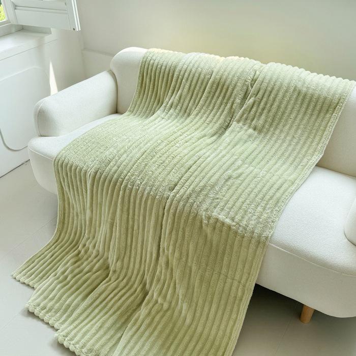 Thickened Plush Blanket - Wide Stripe, Grid Cut, Imitation Rabbit Fur, Small Flannel Blanket, Machine Washable