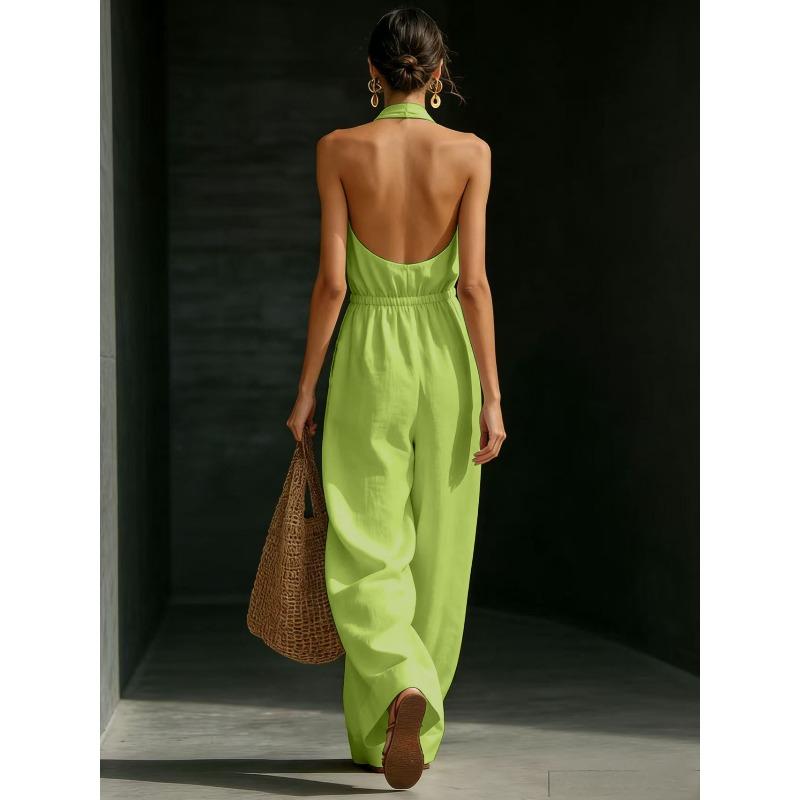 TIFICY Moda Donna Casual Estivo Primaverile Tinta Unita Stampa Senza Maniche Collo All'Americana Vita Alta Pantaloni Tute Jumpsuit & Pagliaccetti