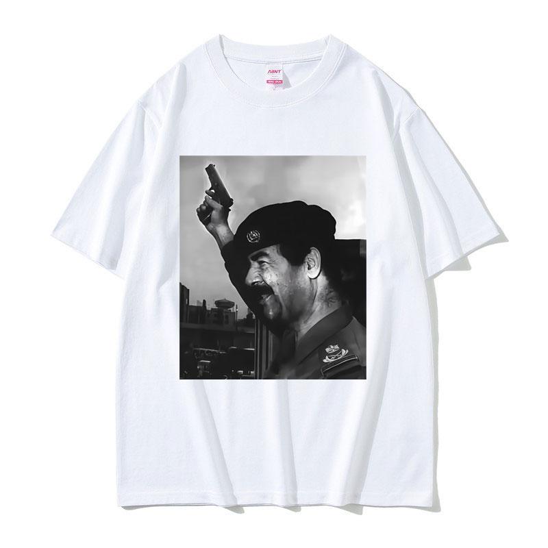 

2025 Summer Saddam Hussein with Gun Funny Meme T-shirts Men Women Fashion Oversized Unisex 100% Pure Cotton Printed T-shirt L