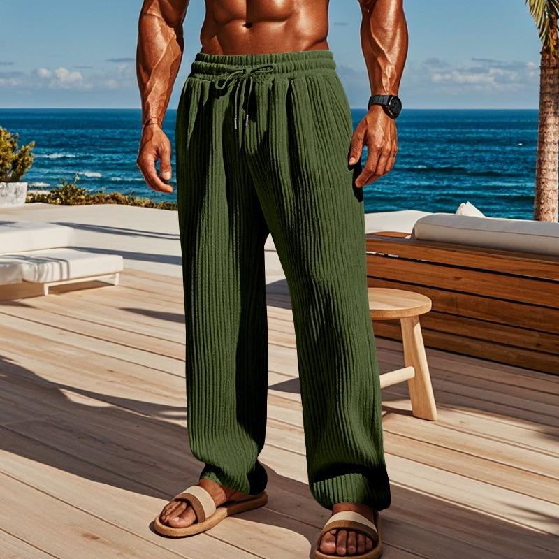 New spring and autumn green men's vertical pants hot-selling pit strip casual sports fashion wide-leg pants