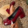 36-45 Damen High Heels Lackleder Mary Jane Schuhe Vintage Plateau Schwarze Quadratische Zehenpartie Pumps Damen Dicke Absätze Partykleid Schuhe