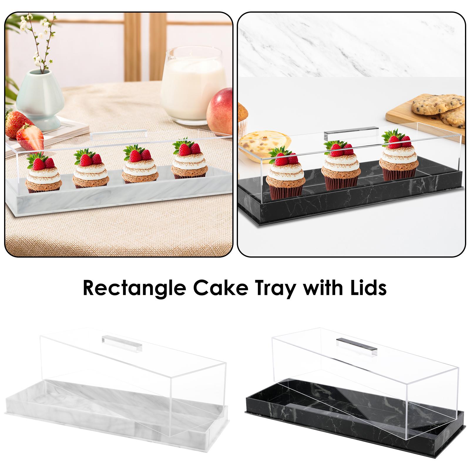 1 Pc Cake Display Box Acrylic Cake Stand with Lid Reusable Cheesecake Boxes Rectangle Cupcake Platter for Bakery Party Wedding nero