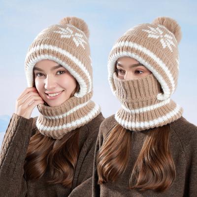 Bonnet d'hiver en velours avec protection des oreilles pour femmes, masque, écharpe, bonnet une pièce chaud, coupe-vent, anti-froid, bonnet en laine tricotée