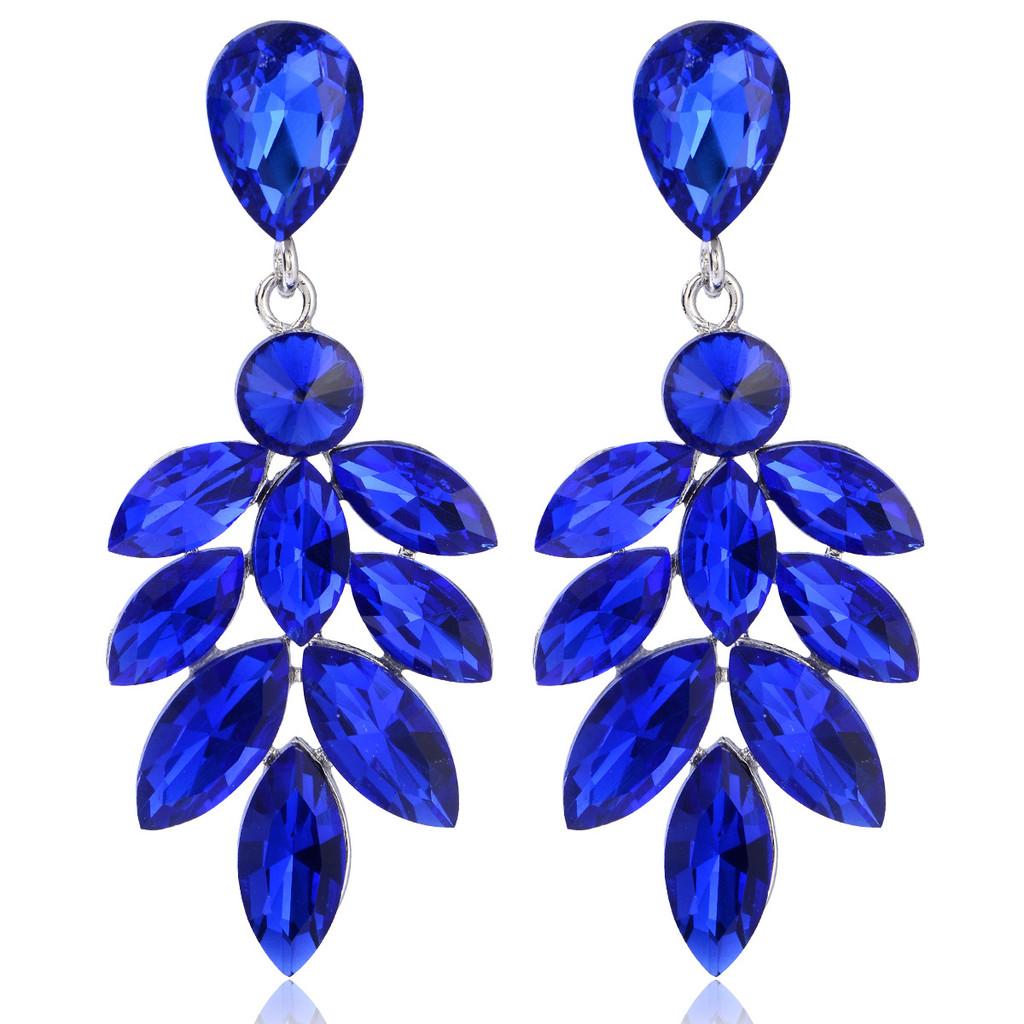 Elegant Leaf Dangle Earrings With Water Dazzle Crystals For Women Wedding Jewelry