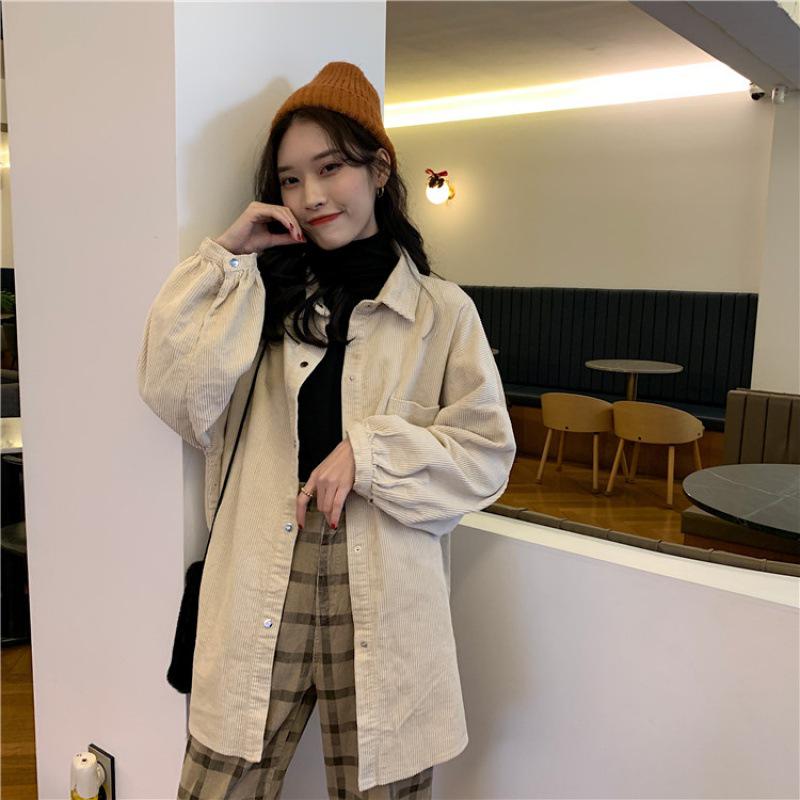Women's Loose Corduroy Jacket - Korean Style, Versatile for Spring & Autumn, Medium To Long Length, 2022 Trend for Petite Sizes