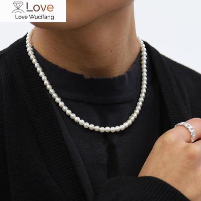 Collana di perle finte alla moda per uomo, semplice collana di perline fatte a mano, regalo di gioielli per uomo.