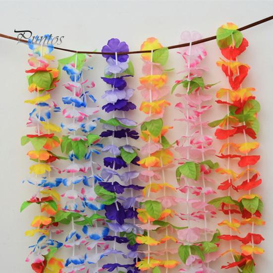 Beach Dance Leis Party Accessories 24Pcs Hawaiian Faux Silk Flower Necklace Tropical Decorations Favor Birthday Pool Decoration Supplies