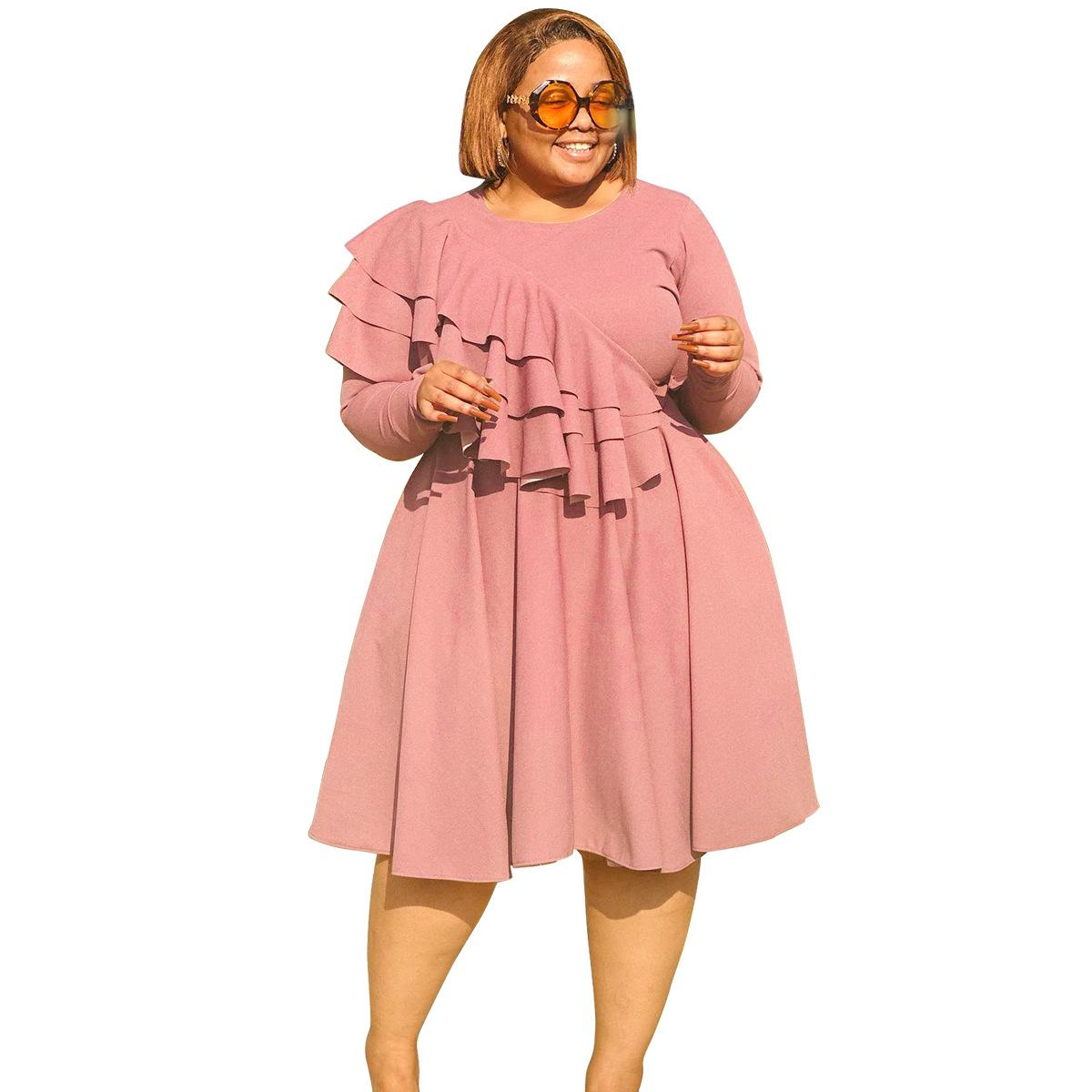 

Плюс Размер Женщин Новое Модное Повседневное Платье Лотос Лист 1XL