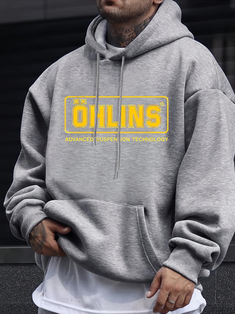 [Ohlins Hoodie] Ohlins Unisex Thermal Hoodie | 100% Polyester Loose Fit Long Sleeve Bold Yellow Logo Advanced Suspension Hoodie