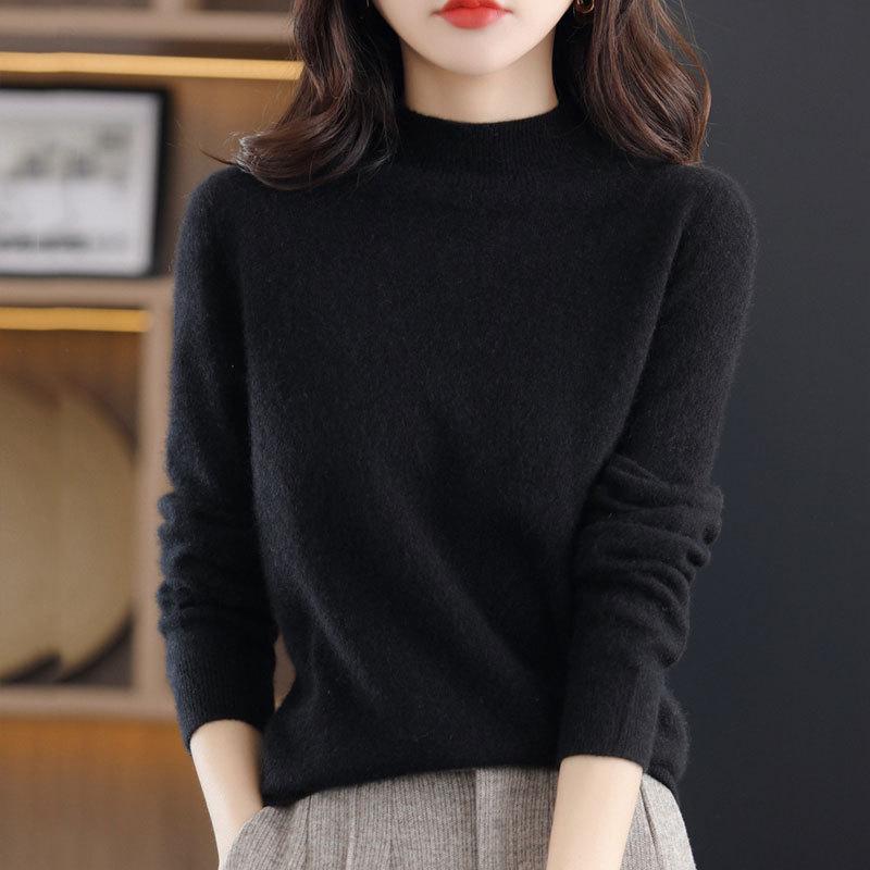Women's High Neck Wool Sweater - Seamless, Solid Color, Warm Base Layer for Casual or Commuter Wear in Autumn and Winter