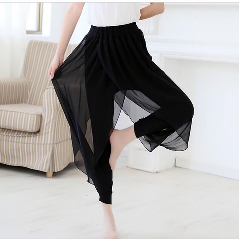 Women's Chiffon Harem Pants - Lightweight, Loose, Solid Color, Mesh Bloomers, Two-Piece 9-Point Style, Plus Size.