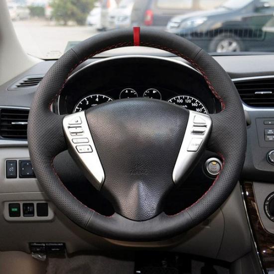 DIY Red-Line Steering Wheel Leather Cover For Nissan Sylphy 2011-2015 new Livina