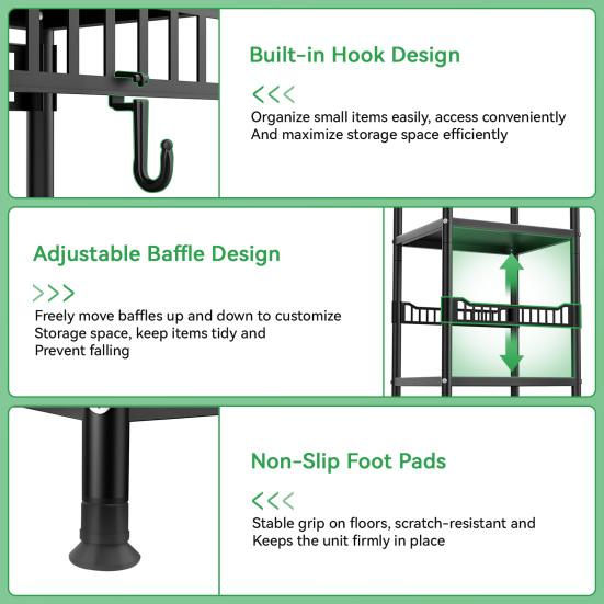 Thickened Carbon Steel Storage Rack 5-Tier Adjustable Metal Shelf with Locking Wheels, 440 lbs Capacity, Heavy Duty Layer Height Triangle Support,