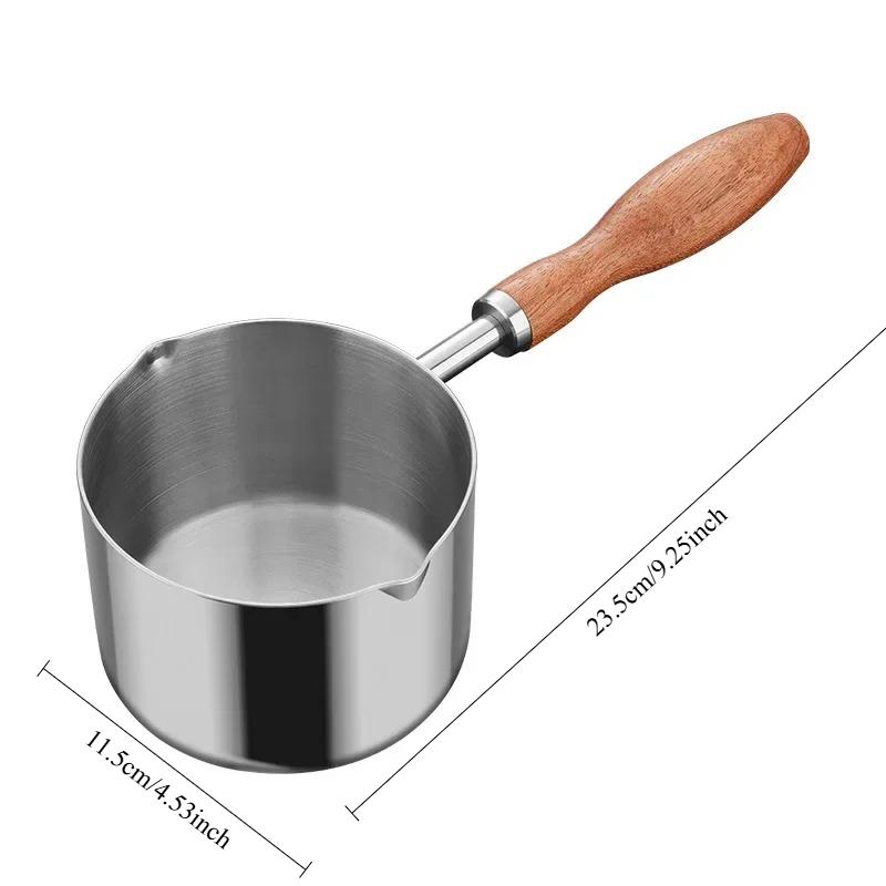 304 Stainless Steel Mini Soup Pot with Wooden Handle Condiment Sauce Pan Small Saucepan for Making Sauces Heating Milk Kitchen