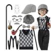 New Kids 100 Days of School Costume for Boys Halloween Old Man Costume Hat Glasses Wig and Grandpa Vest Cane Full Set Child
