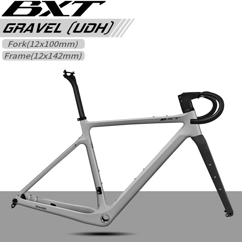 BXT T1000 Telaio Gravel in Carbonio Telaio per Bicicletta Gravel a Disco Asse Passante 700C/27.5er Telaio per Bicicletta da Strada Passaggio Cavi Completamente Nascosto Gancio UDH
