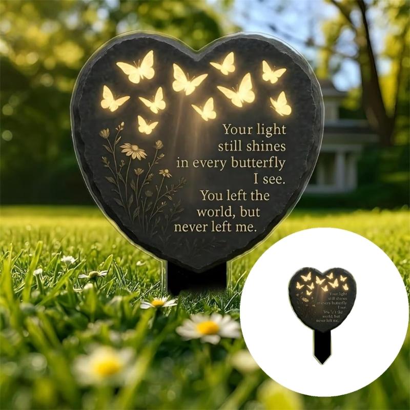 Heart Memorial Plaque Stake Sympathy Grave Markers Acrylic Grave Stake Decorations for Cemetery Outdoors Yard Garden