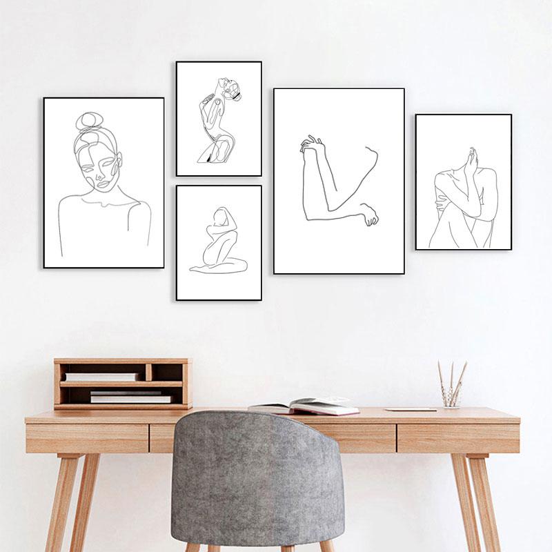 Home Decor Prints Painting Nordic Black And White Line Woman Pictures Wall Art Modular Canvas Poster Modern Bedside Background