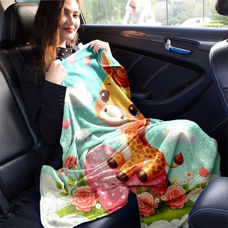 1pc Cute Animals Printing Lightweight Flannel Blanket, Comfortable and Warm Blanket, for Camping Sofa Bed and Couch Office, in All Seasons
