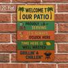 1PC Tin Sign Welcome To Our Patio - Outdoor Bar/Backyard Decor, Grillin And Chillin Theme, 8x12 Inches/20x30 Cm