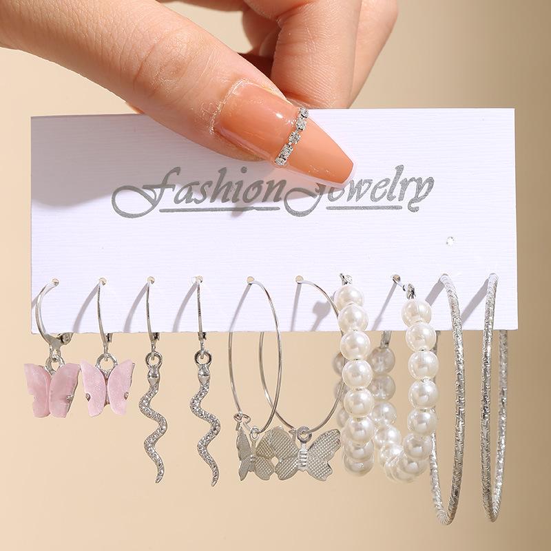 

Набор золотых геометрических серег-колец с жемчугом XP17 Alloy