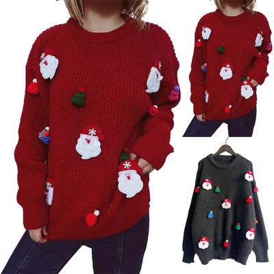 Damenmode Herbst und Winter Weihnachten Lockerer Rundhalspullover Strickpullover