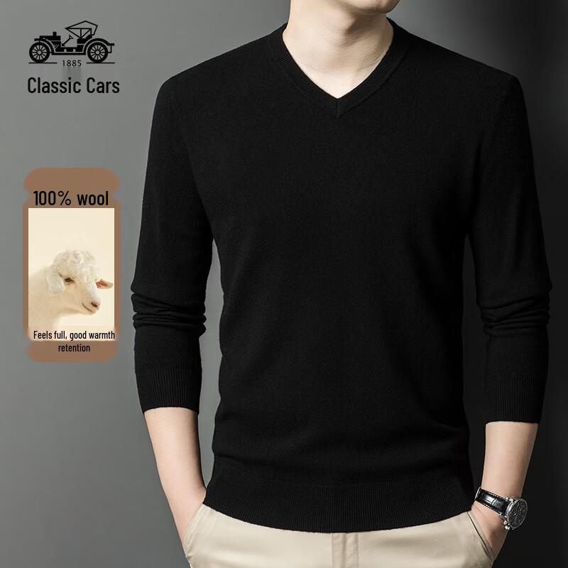 Men's V-Neck 100% Wool Sweater