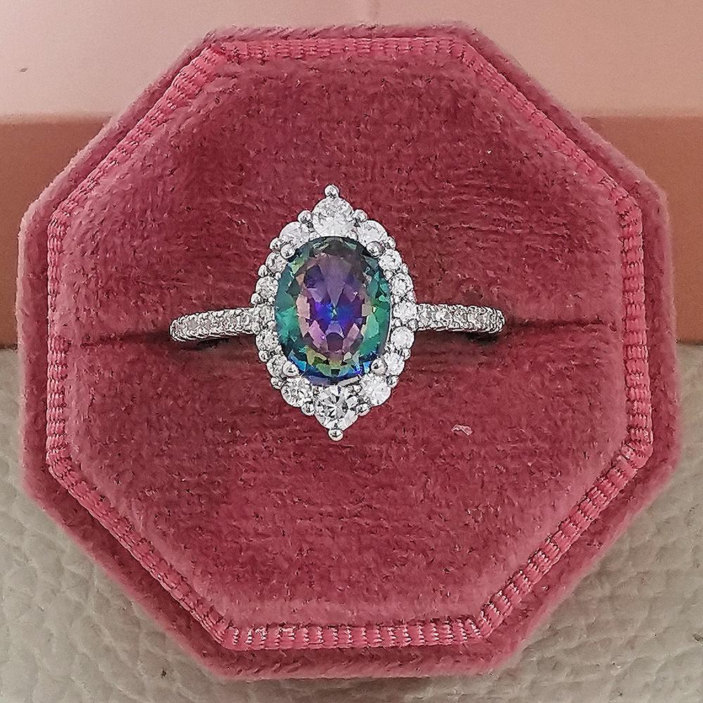 

Изысканное женское парное кольцо для предложения с цветным цирконием на четырех крапанах - r7482 Size 9