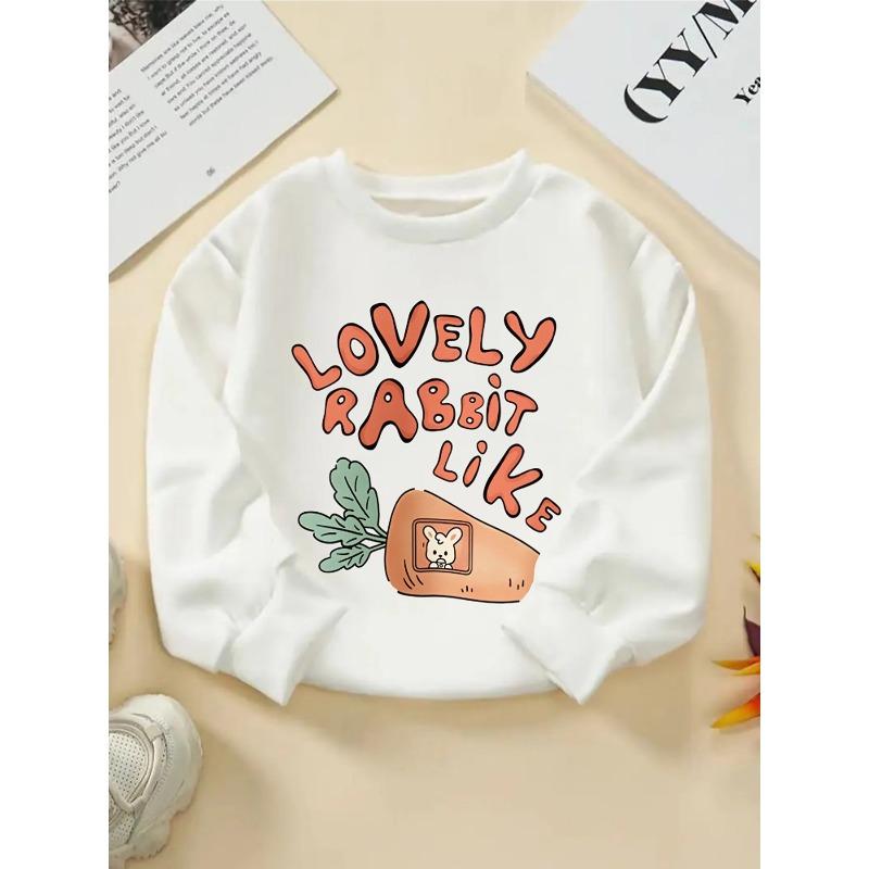 European sizes Kids' Crewneck Sweatshirt - Lovely Rabbit Like Carrot Print , Sportswear And Casual Wear, Soft And Comfortable, Children's Clothing