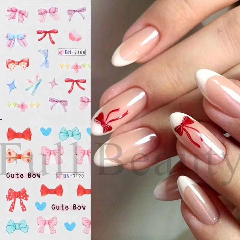 Nail Art Stickers, Cartoon Cute Childlike Colorful Streamer Bow Watermark Nail Stickers