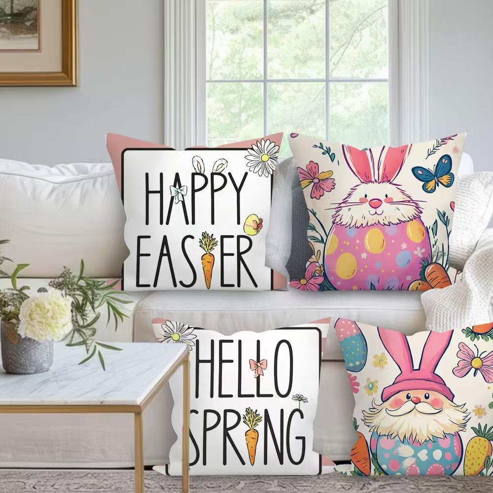 Easter Lavender Bunny Egg Picture Series Cushion Cover Bedroom Sofa Holiday Decoration Cushion Cover