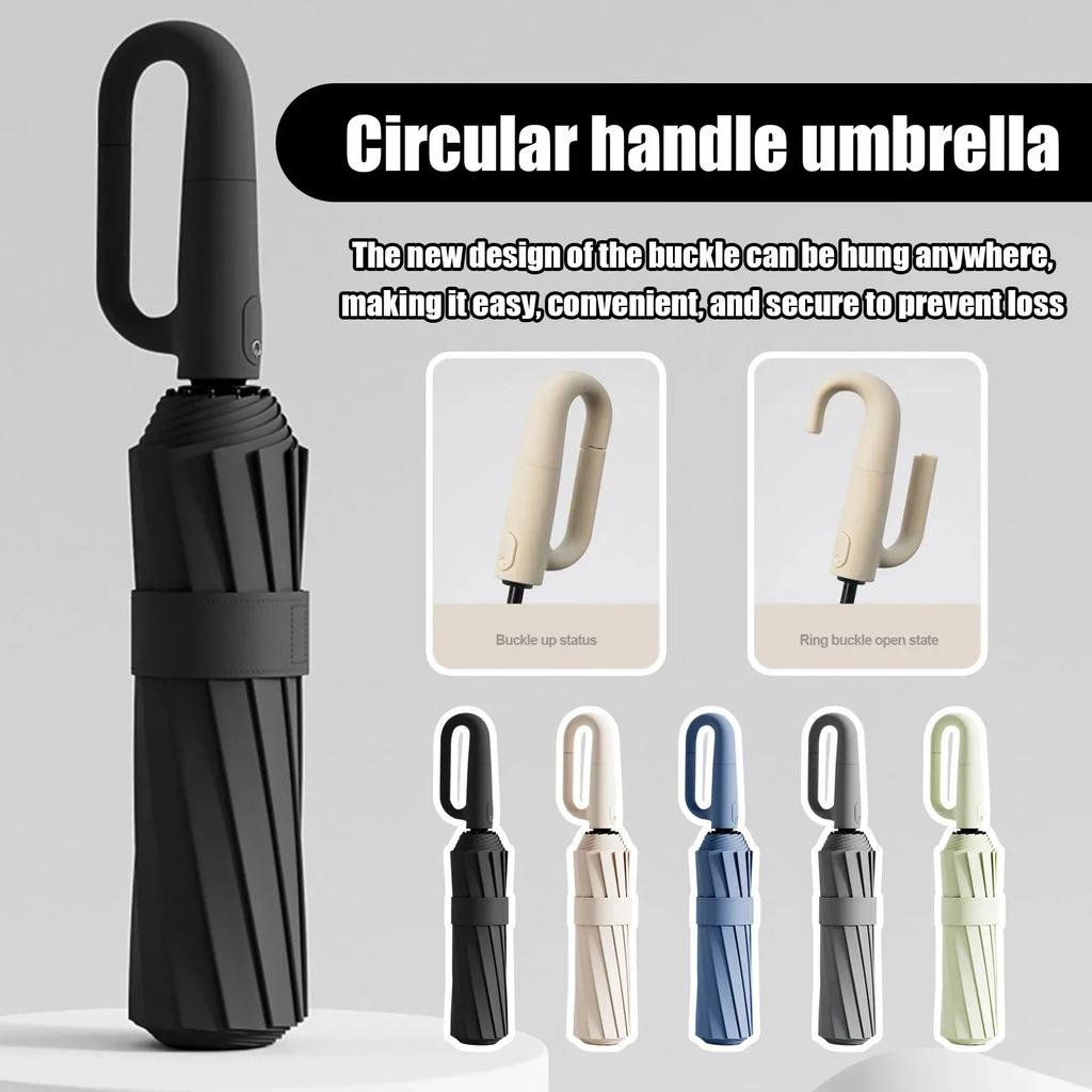 Oversized Reinforced Windproof Rainproof Dual-use UV Resistant Fully Automatic Rotating Ring Buckle Umbrella Fold Double Keel