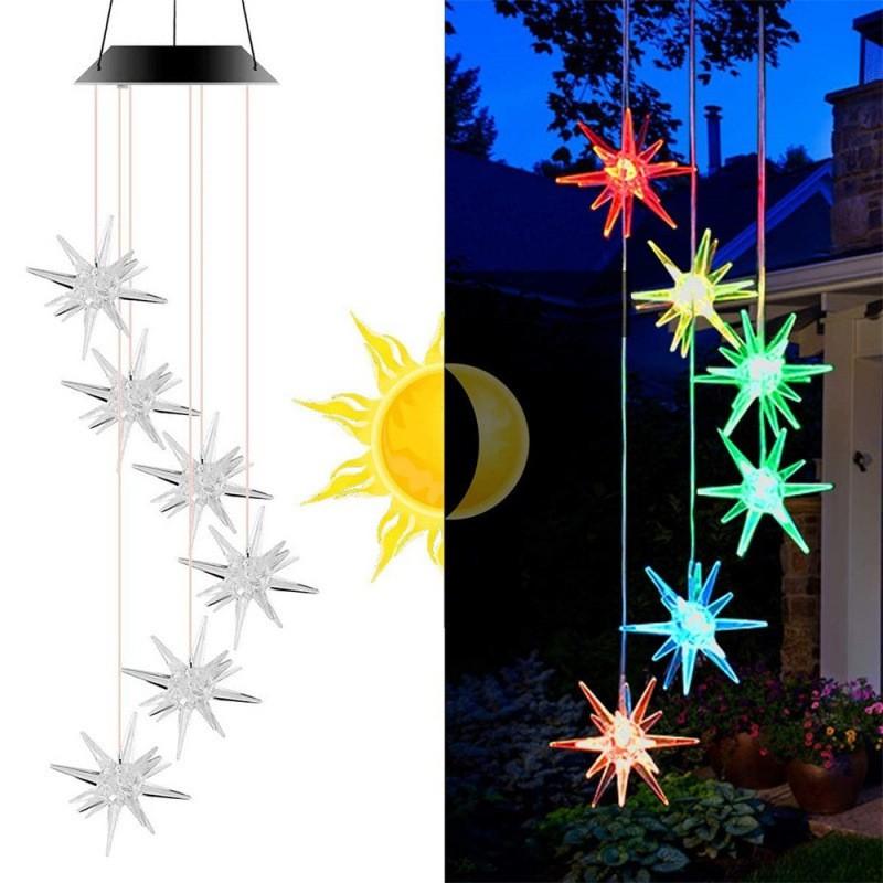Solar Powered Wind Chime With LED Lights Metal Bells Hummingbird Butterfly Decor Garden Patio Yard