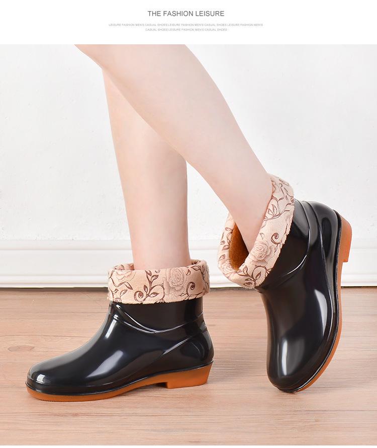 Women's Slip-On Waterproof Short Rain Boots, Non-Slip Mom Shoes for Kitchen, Home & Garden with Tendon Sole