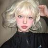 Platinum blonde cute girl wool curly wig