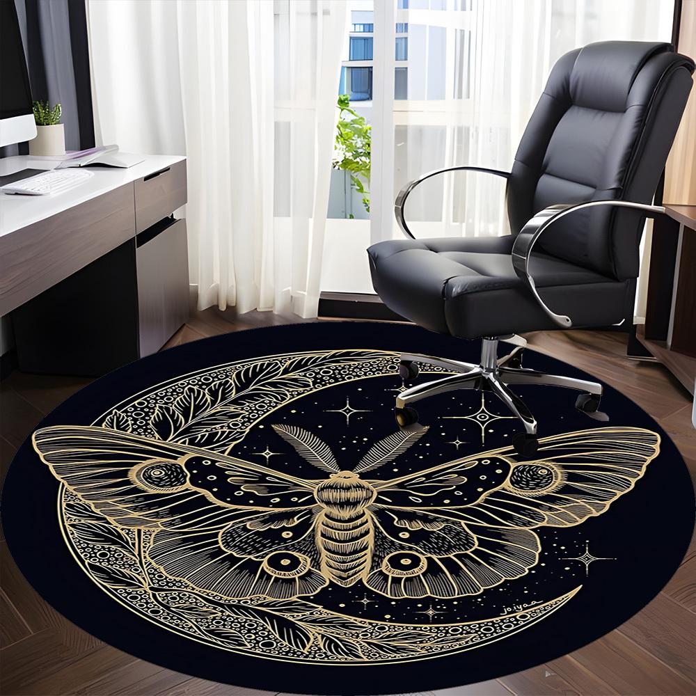1pc Moon Moth Office Round Area Rug, Indoor Mat Suitable For Office, Under Office Chairs Bedroom Living Room Home Decor, Room Deco