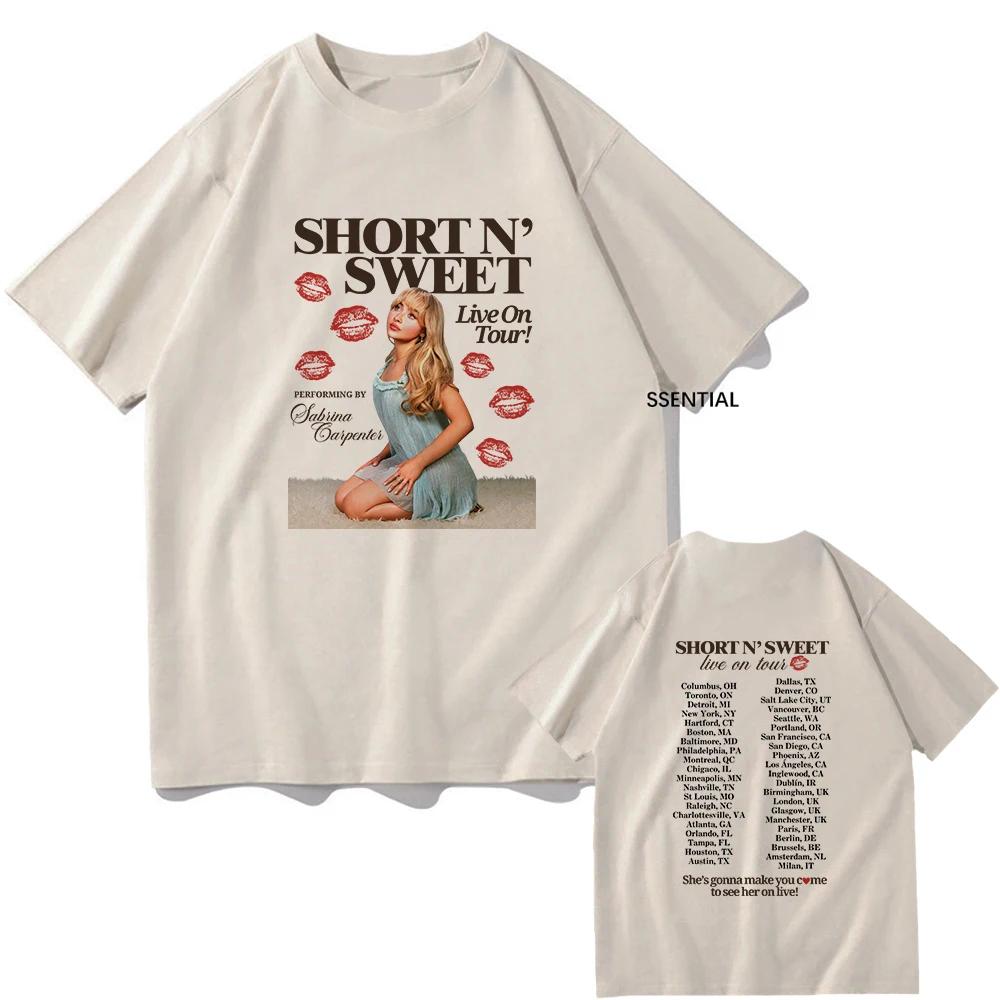 Sabrina Carpenter Short and sweet album Casual Men's Pure Cotton T-shirt Men's clothing Harajuku Vintage neutral cotton patterne