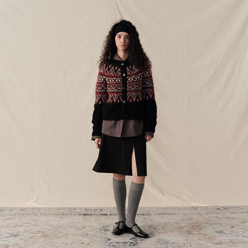 GREEN BELT Women's Retro Fair Isle Knit Cardigan