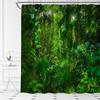 Dschungel Duschvorhang Tropischer Regenwald Palmenblatt Waldbaum Natur Sommer Landschaftliches Badezimmer Dekorationsset mit Haken