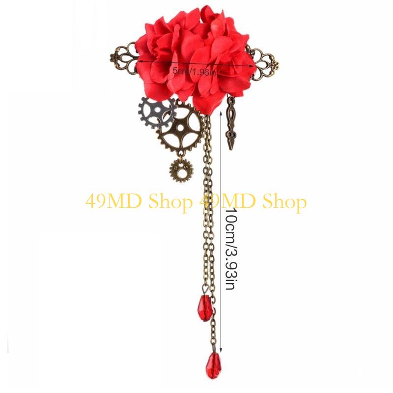 49MD Steampunk Hair Clip Goth Flower Hair Clip For Women Diy Bridal Headdress Steampunk Brooch Goth Barrettes Goth Brooch Pin