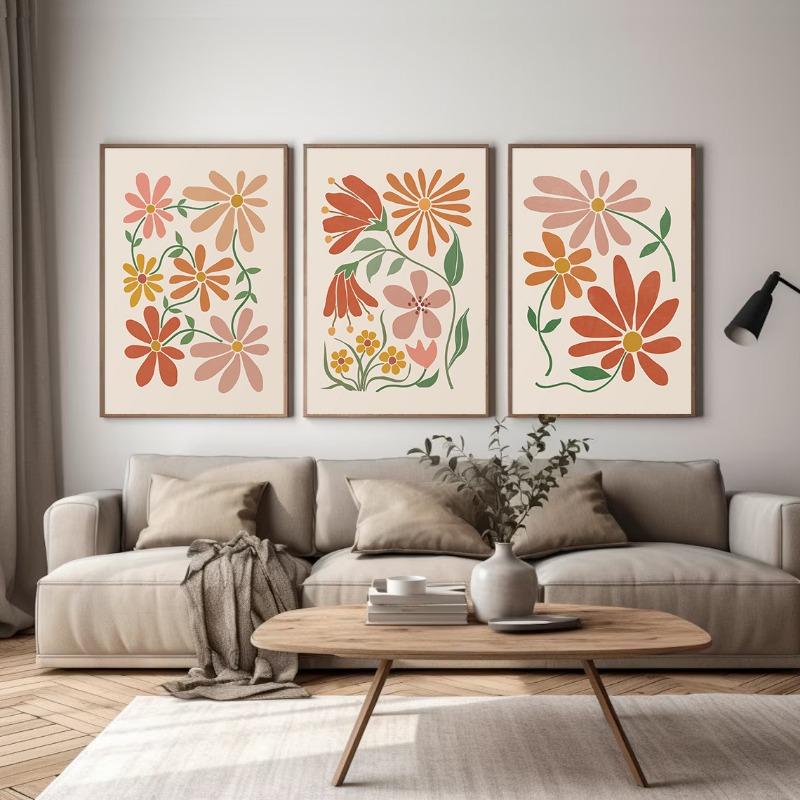 Neutral BohoTerracotta Abstract Flowers Poster Print Floral Canvas Painting Flower Market Wall Art Picture for Living Room Decor