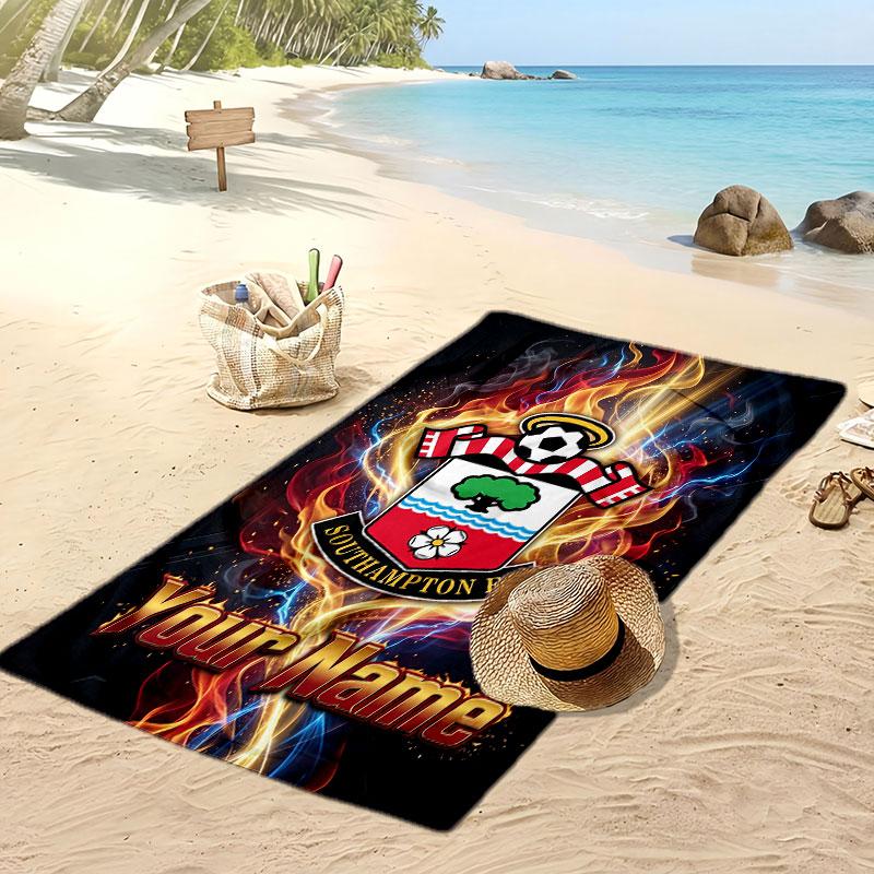 Southampton FC Personalized Printed Beach Towel Soccer Logo Support Custom Name Text Absorbent Towel For Sport Travel Special Gift