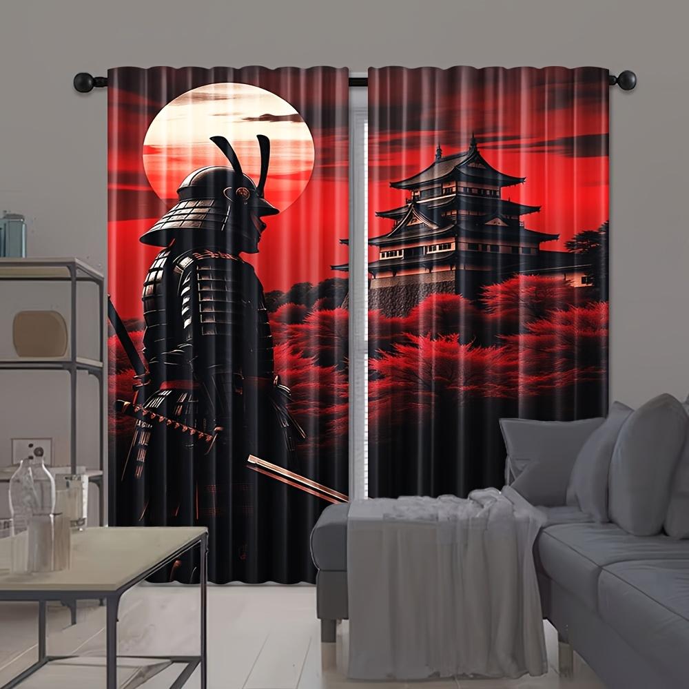 2pcs Elegant Anime Samurai Sheer Curtains – Artistic Decor for Bedroom & Living Room