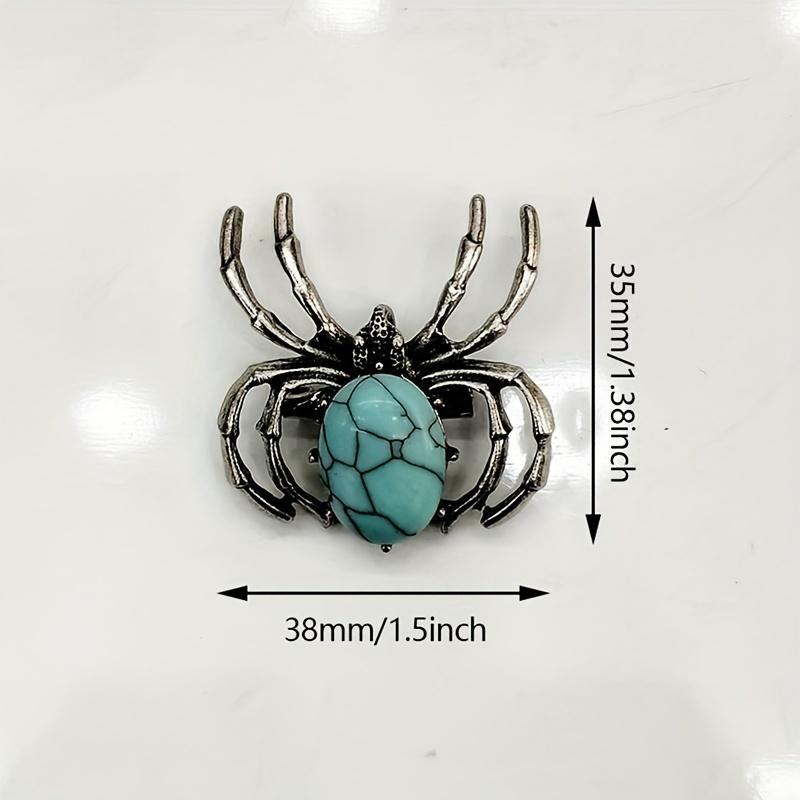 Natural Gem Stone Spider Brooch for Backpacks Jackets Hats Pants Jewelry Accessory Natural Quartz Halloween Spider Pin Brooch