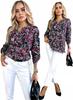 Women's Loose Elegant Soft Knit Blouse Neckline Buttons Flowers