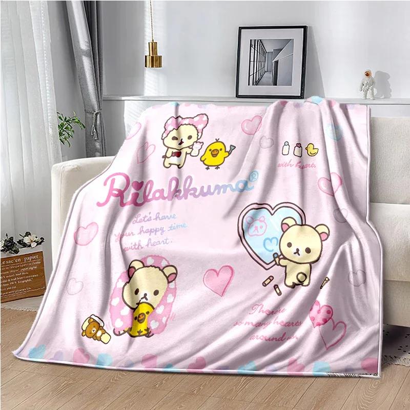 Cartoon Rilakkuma Anime Girls Throws Blanket for Baby Hiking Picnic Bed Super Soft Cute Kawaii Flannel Blanket Birthday Gift